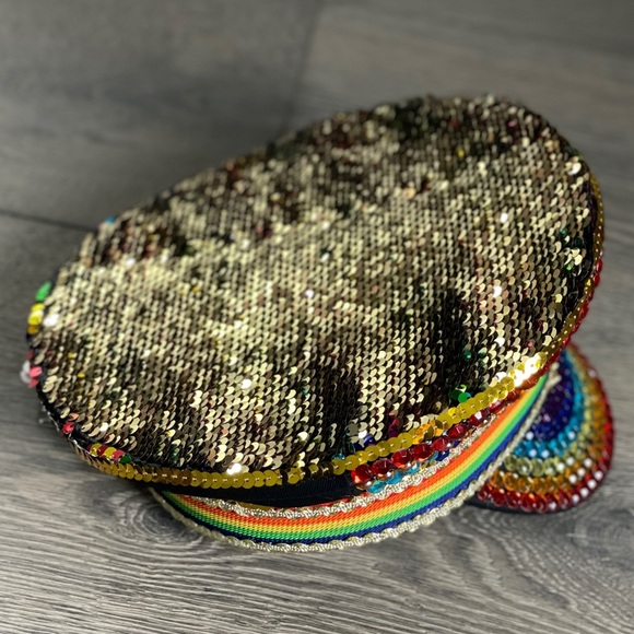 RAINBOW PRIDE SEQUIN CAPTAIN HAT - NWT! - Picture 9 of 15
